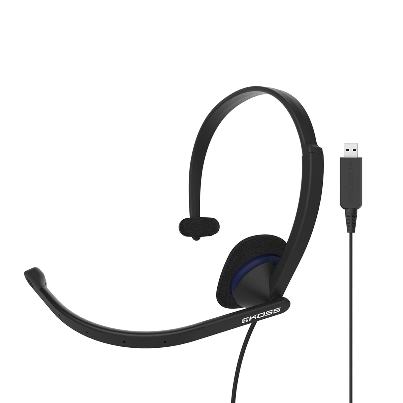 Koss CS195 USB Single-Sided On-Ear Communication Headset, Noise-Cancelling Electret Microphone, Flexible Microphone Arm, Wired w
