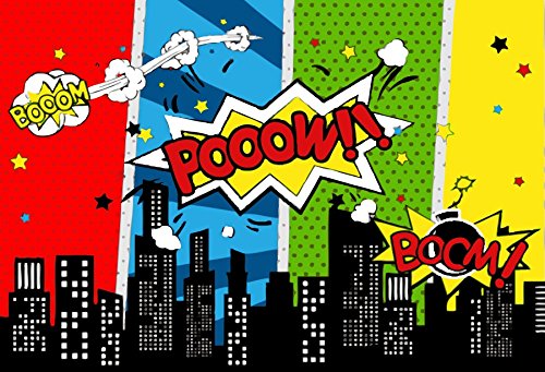 Yeele 8X6Ft Cartoon Comic City Super Hero Photography Backdrop Vinyl Humor Abstract Superhero Baby Shower Photo Background For G