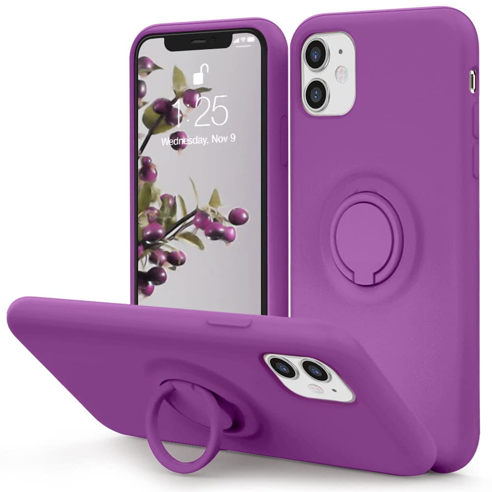 Mocca For Iphone 11 Case With Ring Kickstand | Super Soft Microfiber Lining | Anti Scratch Liquid Silicone Shock Absorbing Case