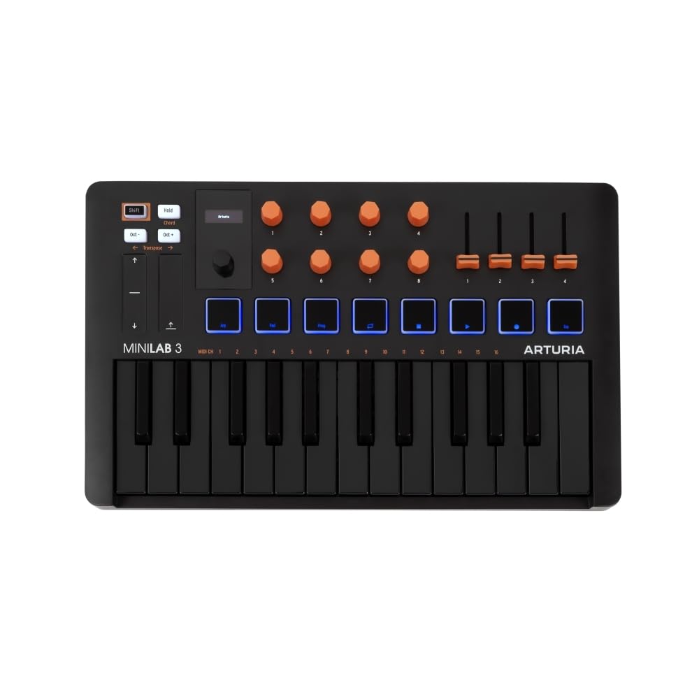Arturia Minilab 3 Compact Midi Keyboard And Pad Controller | Orange Bundle With 6Ft Midi Cable + Microfiber Cleaning Cloth (3 It