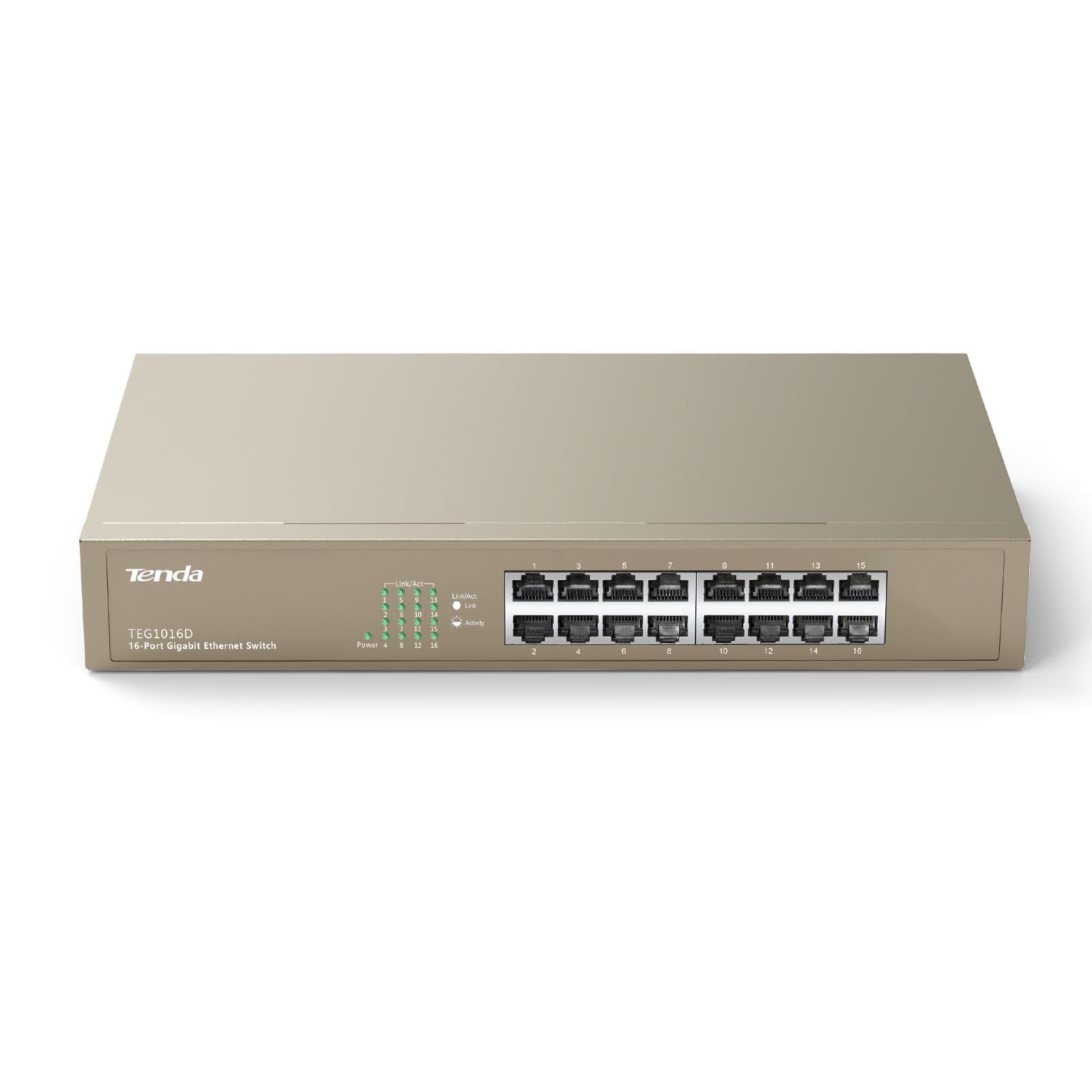 Tenda Teg1016D, 16 Port Gigabit Switch, Unmanaged Desktop Network Hub, Office Ethernet Switch, Sturdy Metal, Fanless, Traffic Op