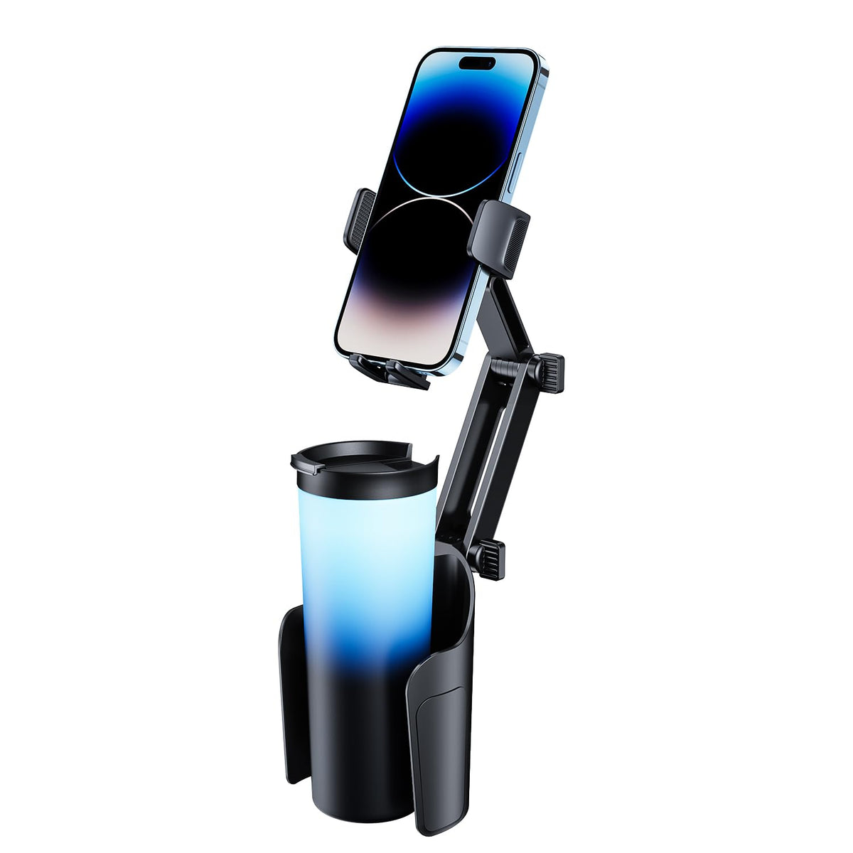 2 in 1 Upgraded Version Cup Phone Holder for Car: Car Cell Phones Cup Stand Expander with Height Adjustable Arm Fit for Truck | SUV | Automobile Compatible with iPhone & Samsung & Android Smartphones