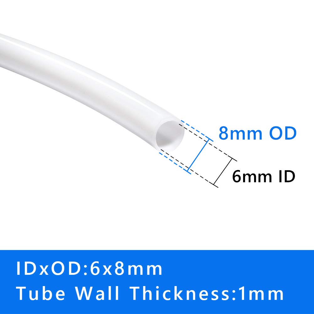 Quickun Ptfe Teflon Tubing, 6Mm Id X 8Mm Od, 3.3Ft Length, White, For 3D Printer