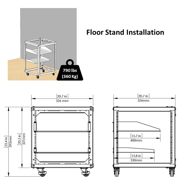 Aeons 10U Open Frame Network Server Rack 19 Inch 4 Post Av Rack With Casters For Floor Standing And Wall Mount, Side Load For Extra Depth� Complete Kit With 1U And 2U Vented Shelves, Black