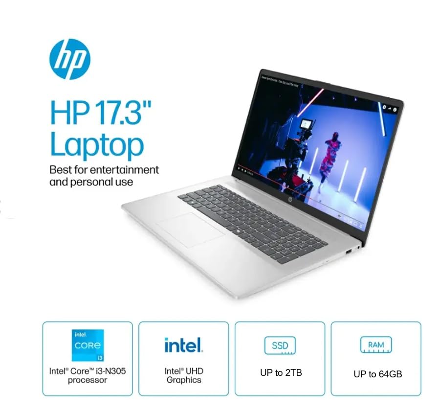 Hp 2025 Premium 17 Laptop, 17.3    Hd+ Display, Lifetime Office 2024, Intel Core I3-N305 Processor,16Gb Ram, 512Gb Pcie Ssd, Wi-