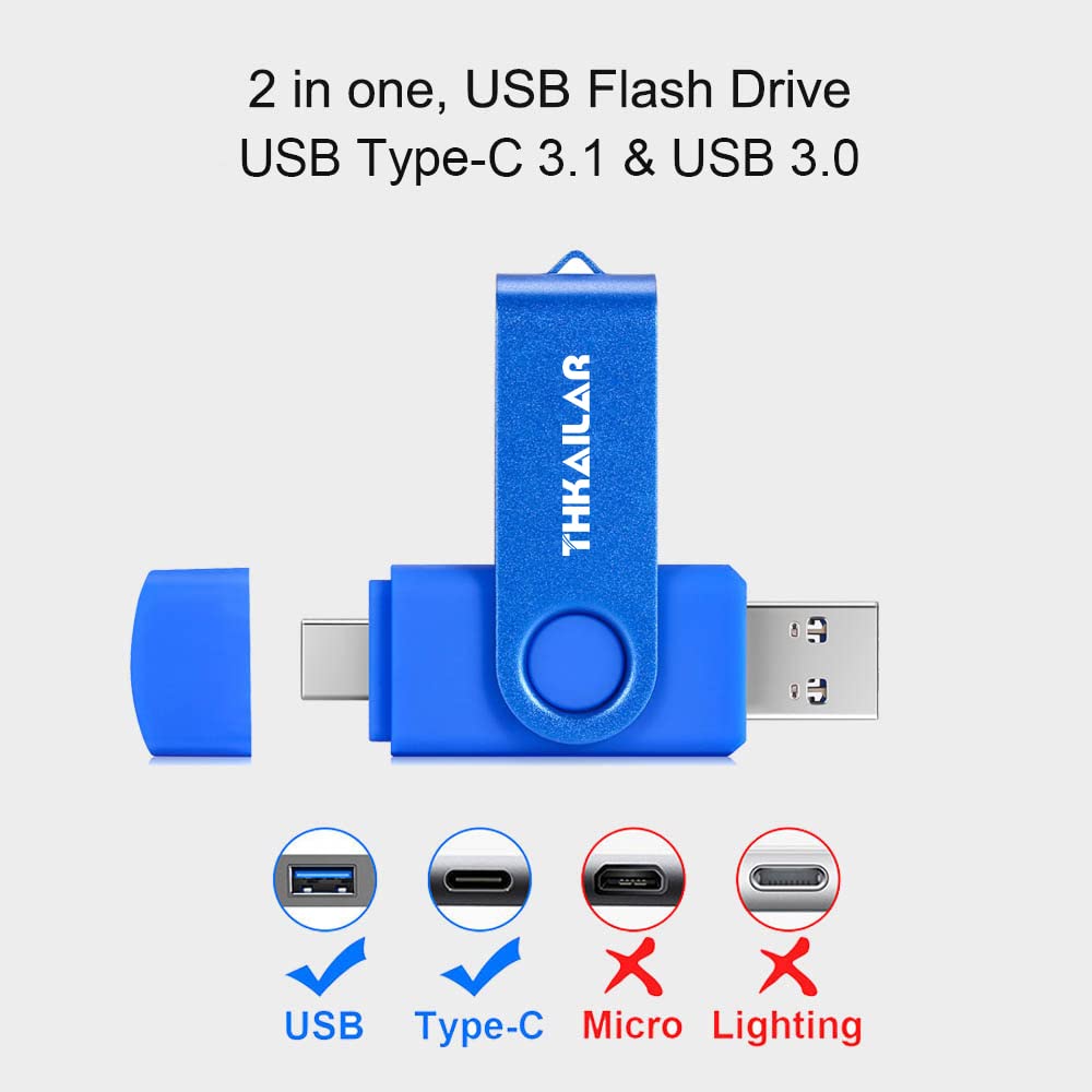 Thkailar 64Gb 5 Pack Usb C Flash Drive 3.1 2 In 1 Thumb Drive With Usb And Type C Port Compatible With Android Phone/Mac Pro/Pc/
