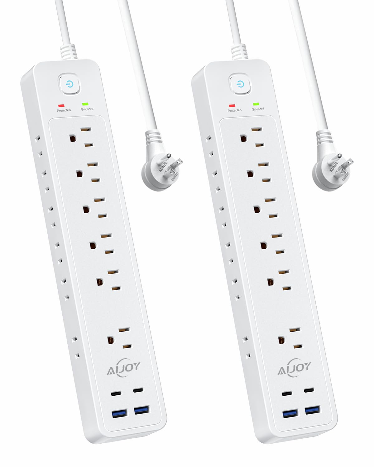 2 Pack Surge Protector Power Strip With 4 Usb Ports(2 Usb-C), 12 Ac Outlets, 1500J Surge Protection, 5Ft Flat Plug Extension Cor