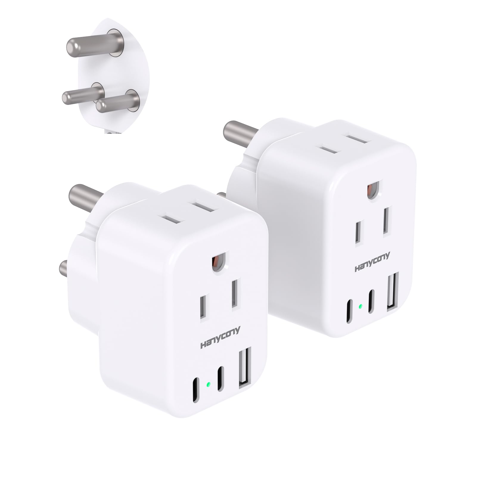 Us To India Plug Adapter, Type D Plug Adapter With 2 Outlets 3 Usb Ports(2 Usb C), India Power Travel Adapter For Usa To India,