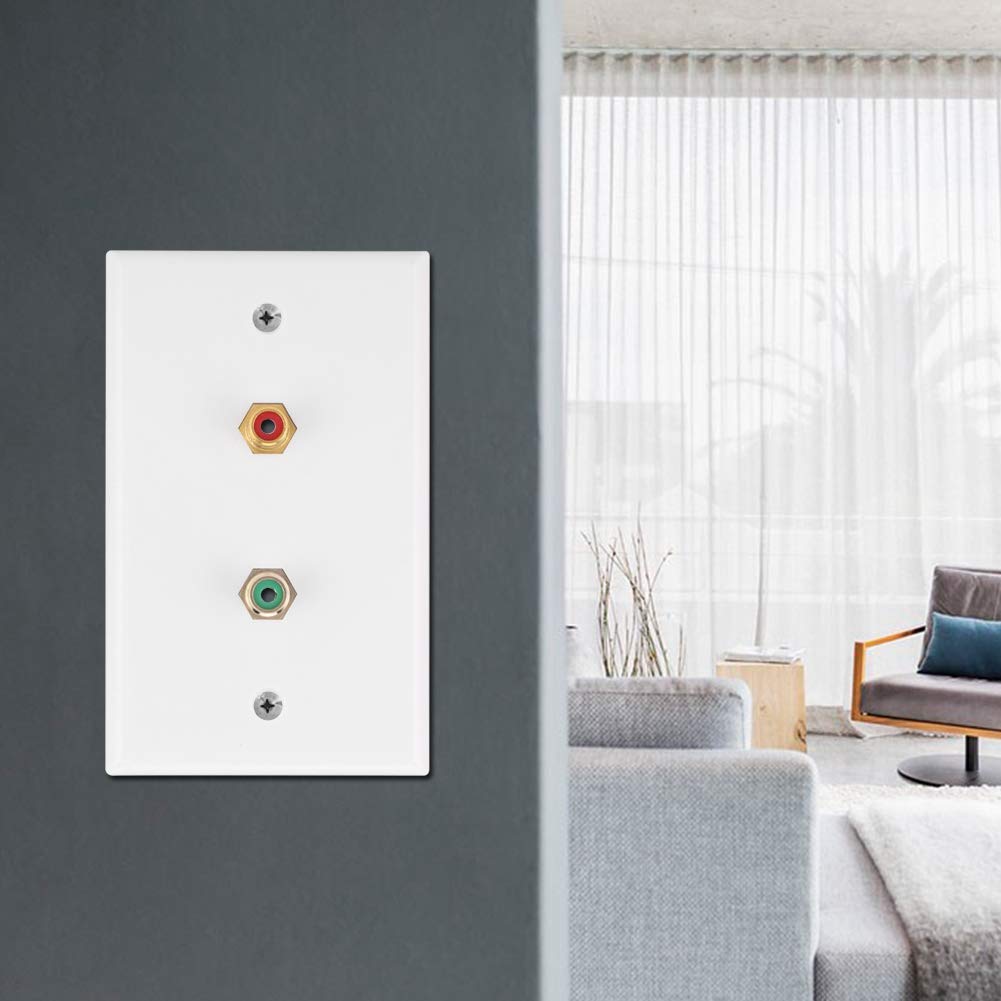 Fdit Dual Connector Wall Plate Insert With White Center Jack Wall Plate Panel Wall Mount Outlets For Subwoofer,Stereo Receiver A