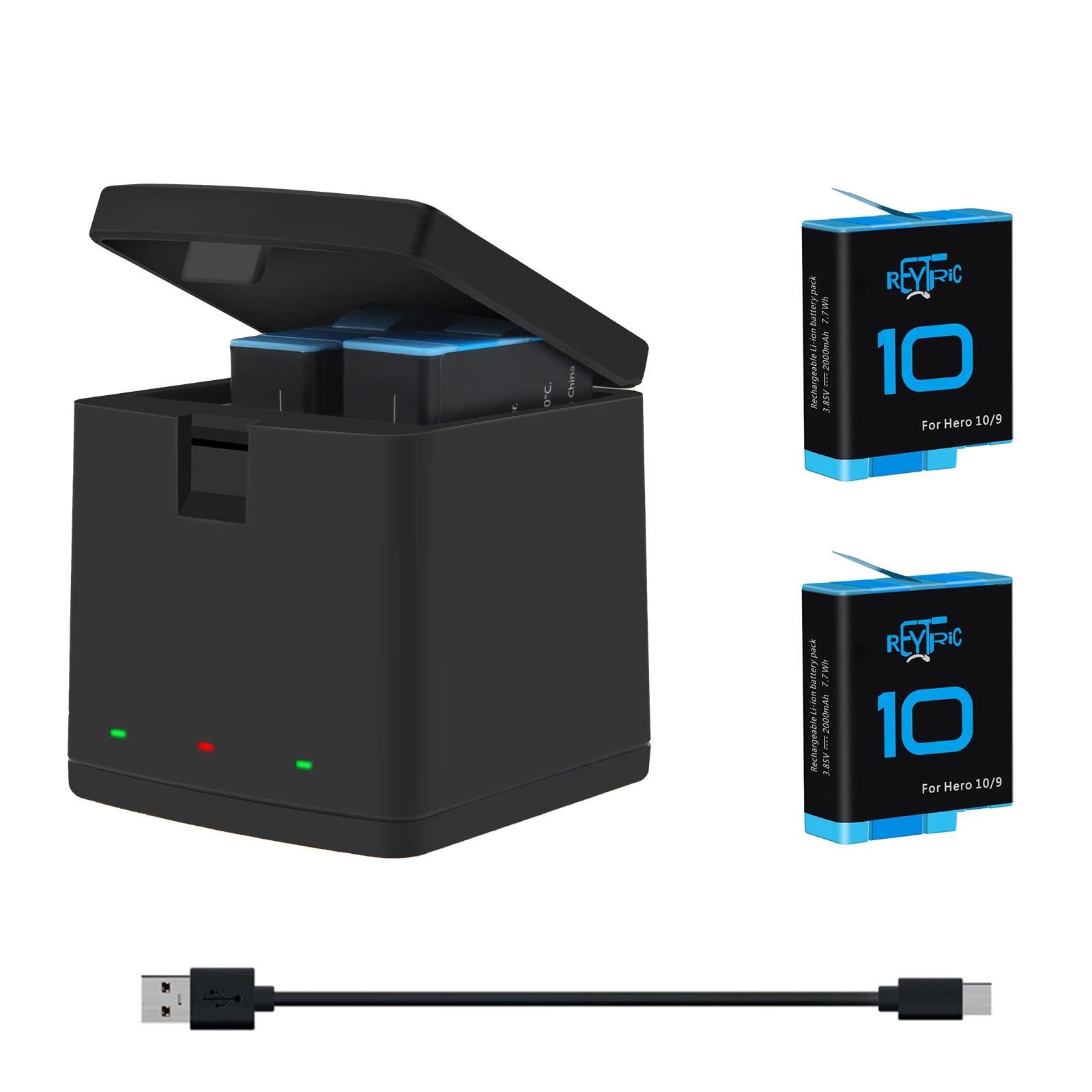 Reytric Hero 10 12 11 9 Batteries 2 Pack And 3 Channel Charger Compatible With Gopro Hero 11 12 Black, Gopro Hero 10 Black, Gopr