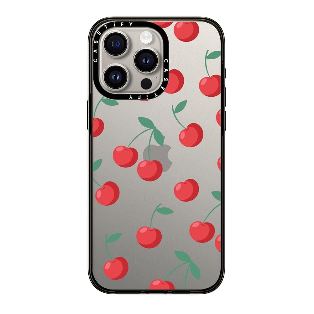 Casetify Compact Case For Iphone 15 Pro Max [2X Military Grade Drop Tested / 4Ft Drop Protection]   Cherries   Clear Black
