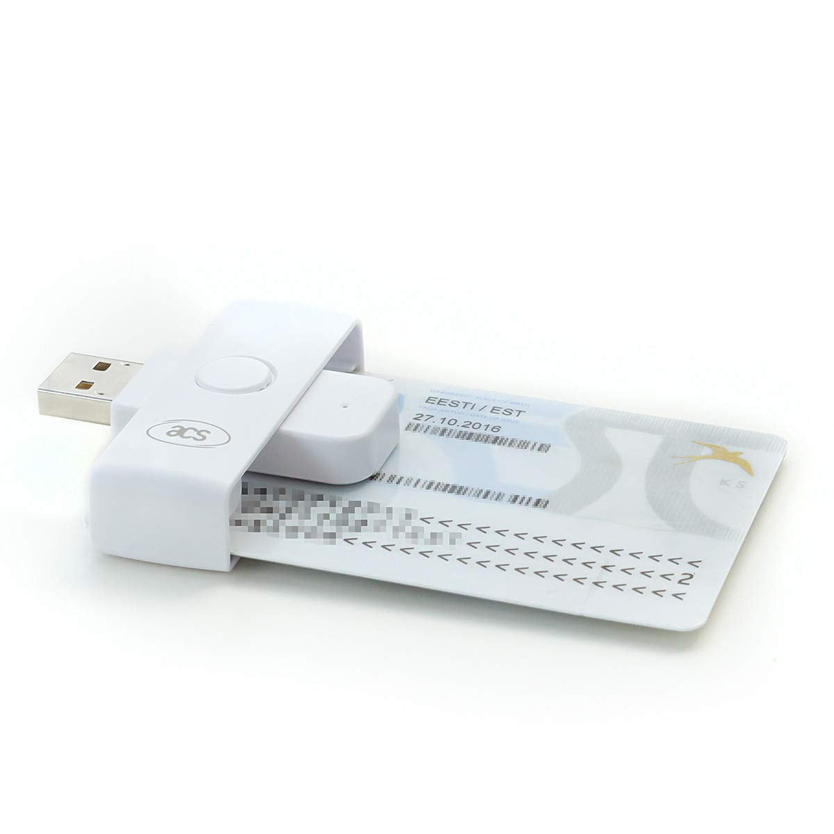 Acs Acr39U N1 Pocketmate Ii Usb Smart Card Reader For Tachodisk National Id Eid Ic Contact Chip, Small Foldable (White)
