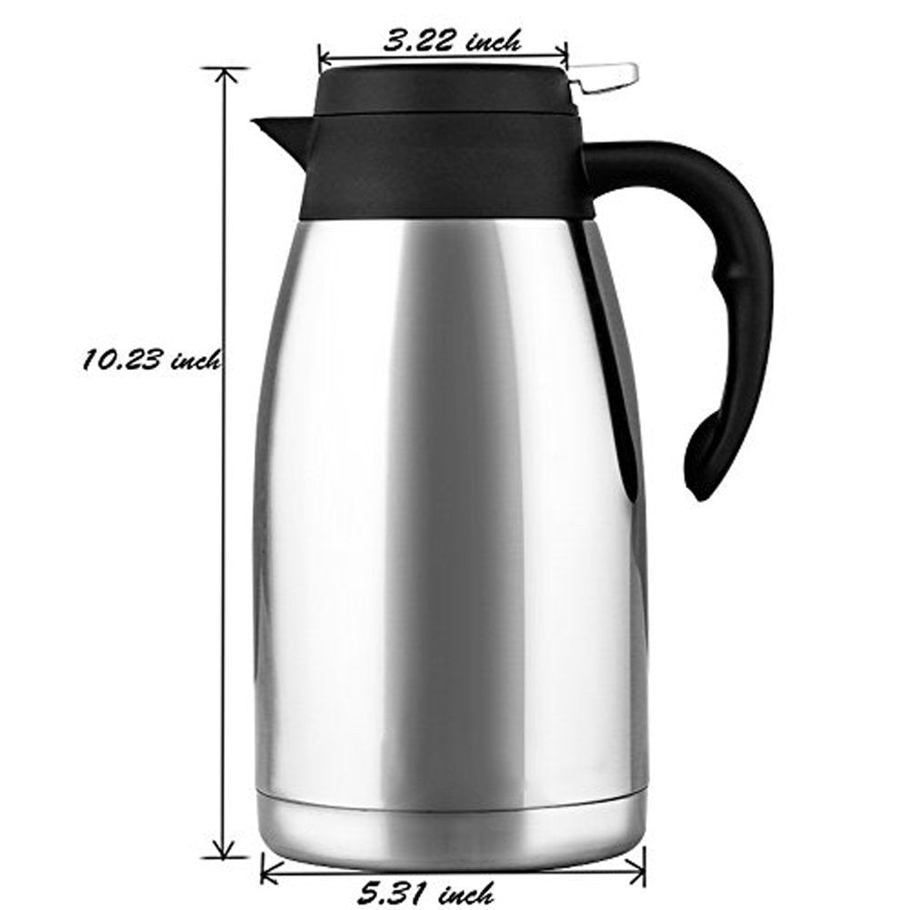 Sciencepurchase 2 Liter 304 Stainless Steel Double Walled Vacuum Insulated Carafe With Press Button Top, Thermal Coffee Pot Serv