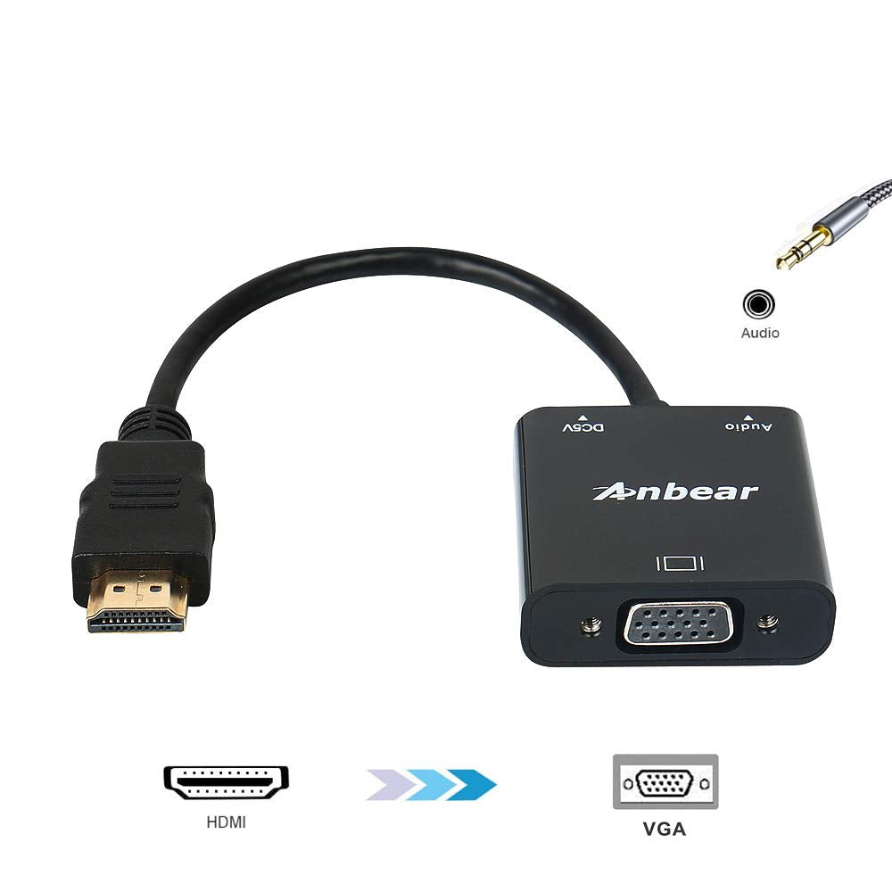 Anbear Hdmi To Vga With Audio, Gold-Plated Hdmi To Vga Adapter 2 Pack (Male To Female) Compatible For Computer, Desktop, Laptop,