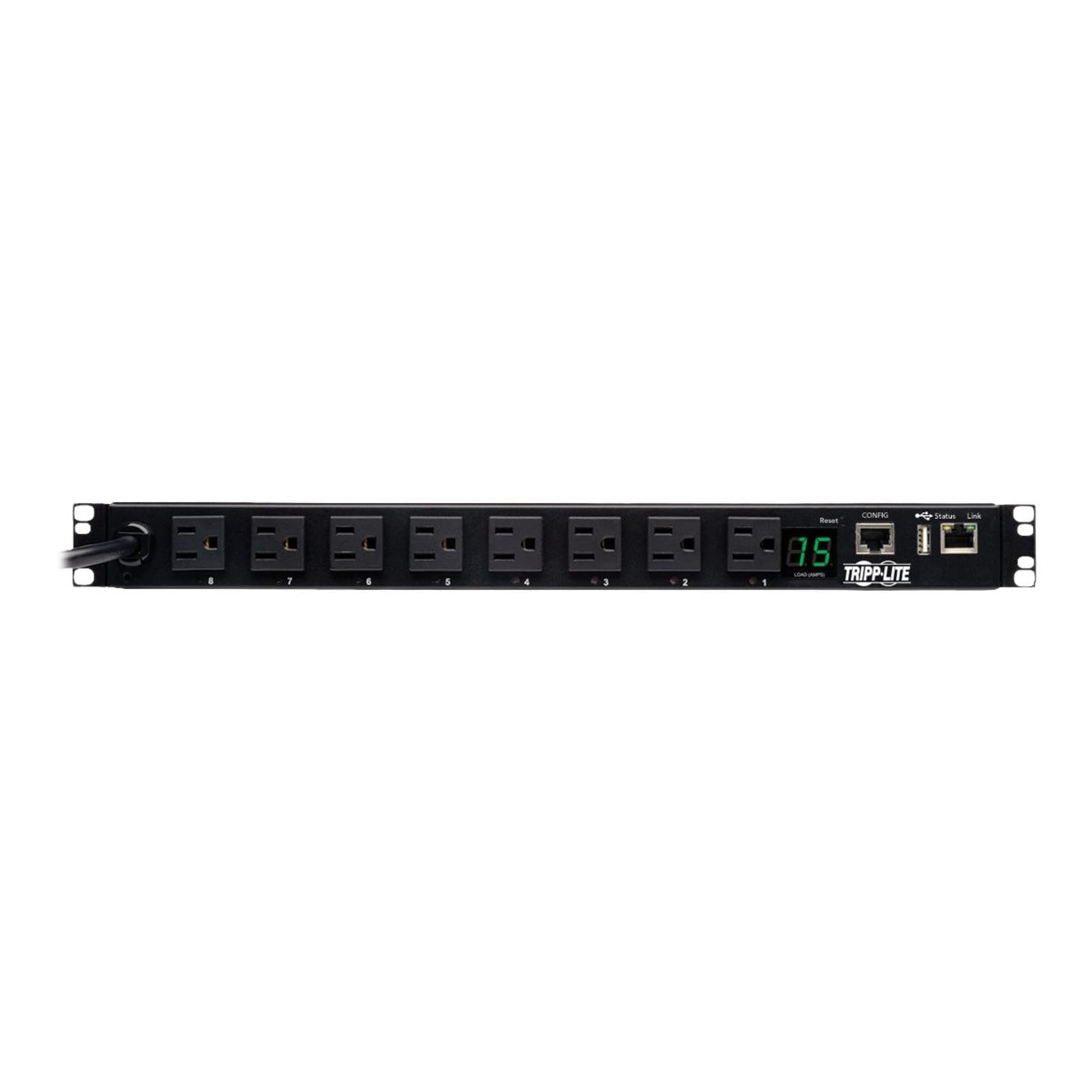 Tripp Lite 1.4kW Switched PDU, 120V, 15A, 8 515R, 515P, LX Platform Interface, 12ft Cord, 1URM TAA, 2 Year Warranty (PDUMH15NE