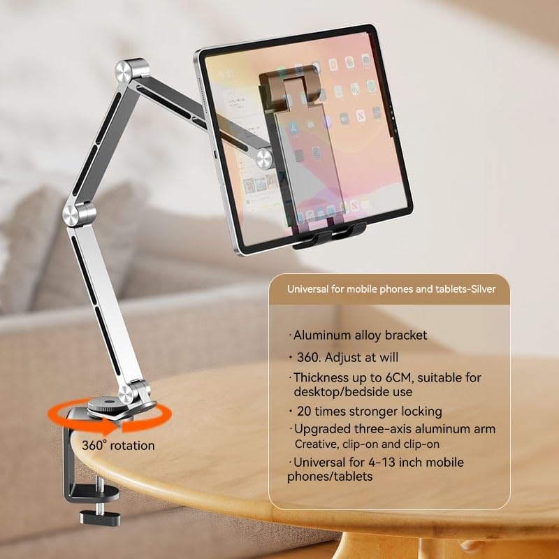Rotatable Holder Stand Tablet Holder Multi-Angle Design Phone Clip Swivel Mount Desktop Aluminum Alloy Cantilever Bed Desk Home