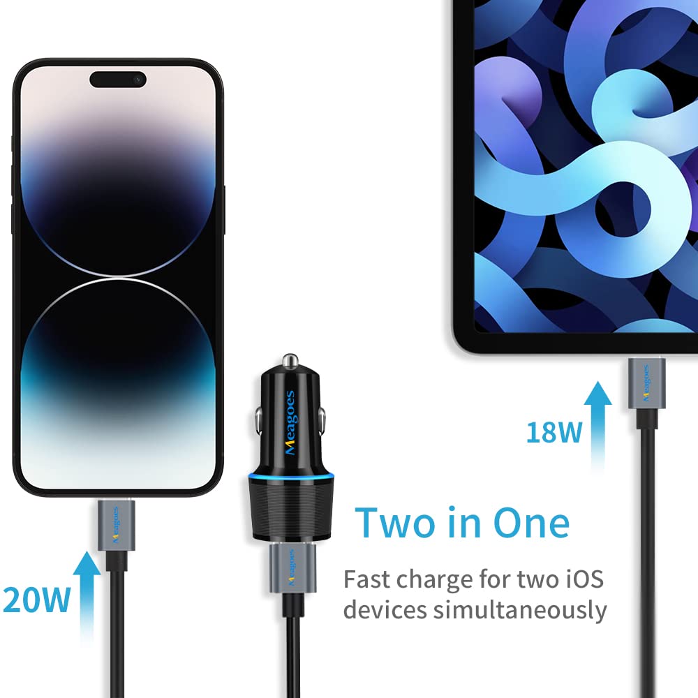 Fast Usb C Car Charger, Meagoes 20W Pd Rapid Charging Adapter Compatible For Apple Iphone 14 Pro Max/14 Pro/14 Plus/14/13/12/Min