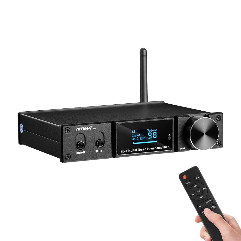 Aiyima D05 Bluetooth 5.0 Power Amplifier 120Wx2 Stereo Hifi 2.1 Ch Digital Sound Amplificador 24Bit/192Khz Class D Amp Usb Dac Coaxial Optical Oled Aptx, Support Subwoofer & With Remote (D05)