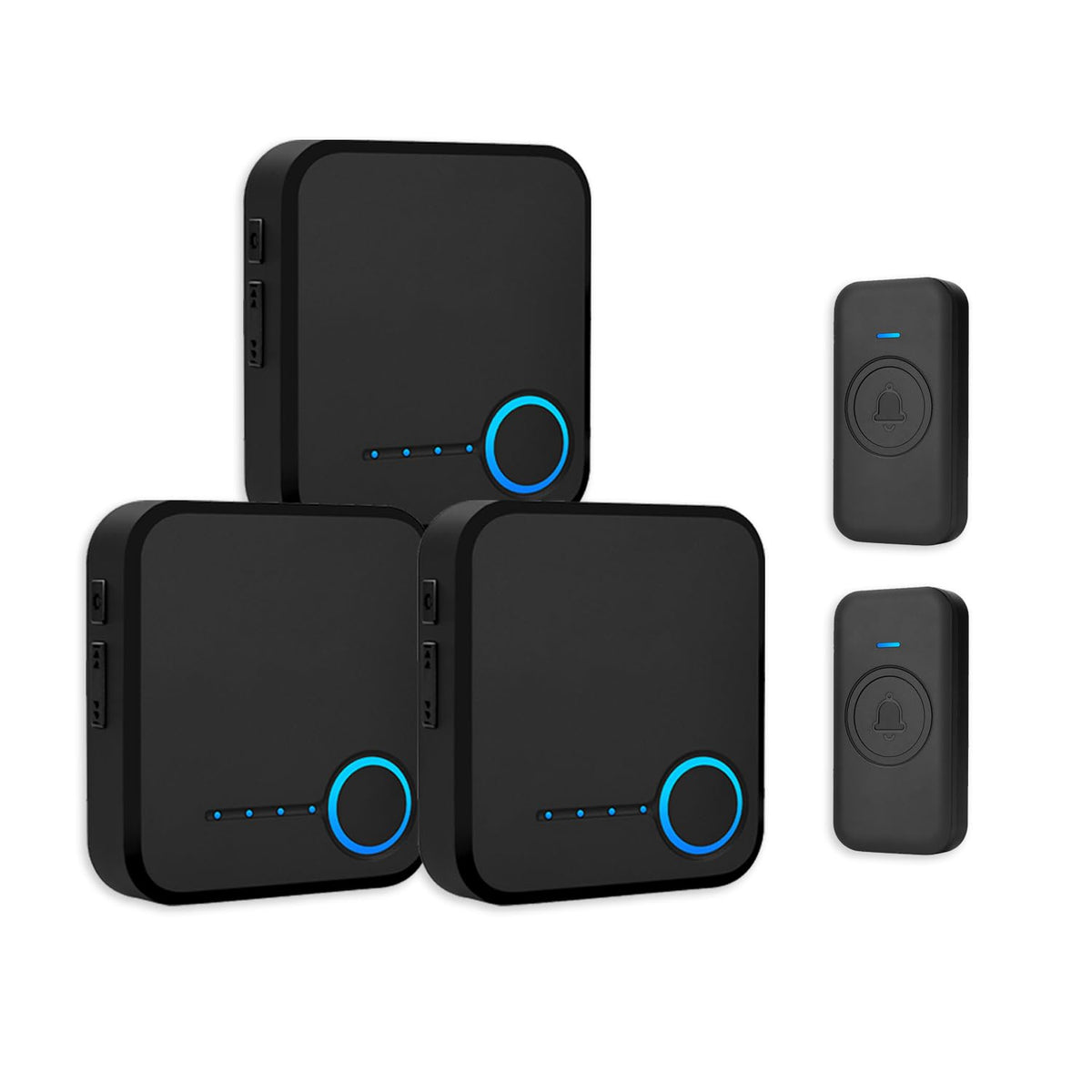 Fovksuc Wireless Doorbell, Door Bell Kits With 3 Receivers +2 Waterproof Buttons, 60 Chimes 5 Levels Volume And Mute Mode & Led