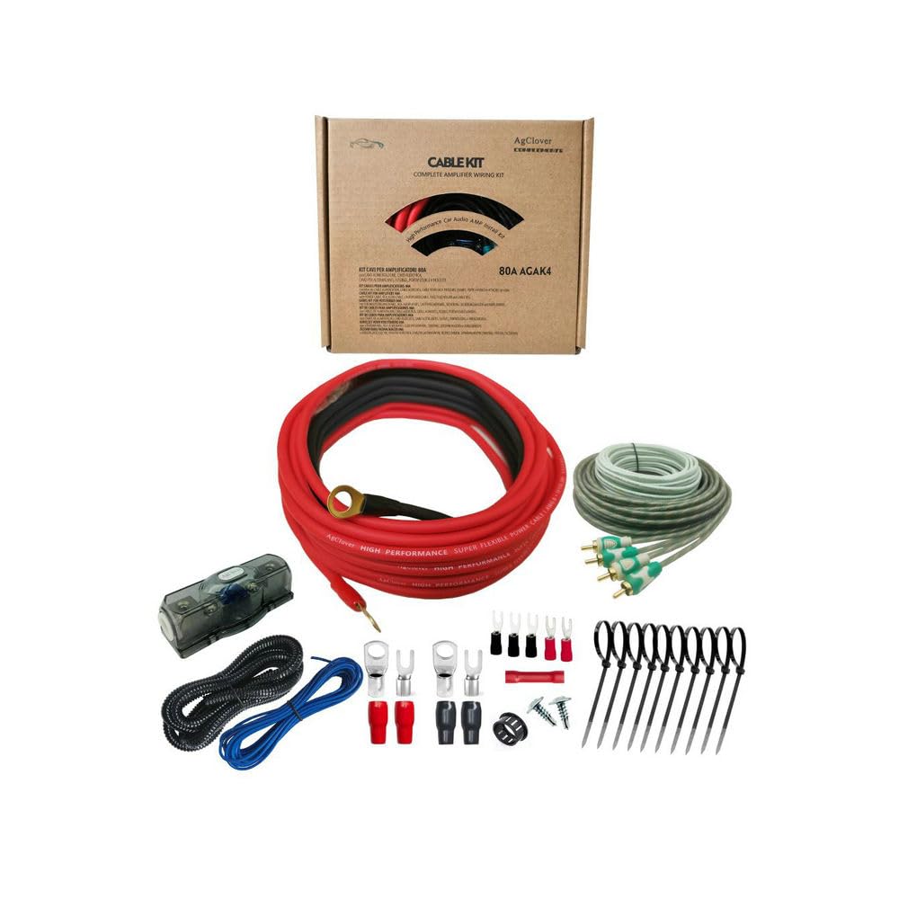 Agclover 4 Gauge Cca Amplifier Installation Wiring Kit, 1000W Power Handling Complete Amplifier Wire Installation Audio System K