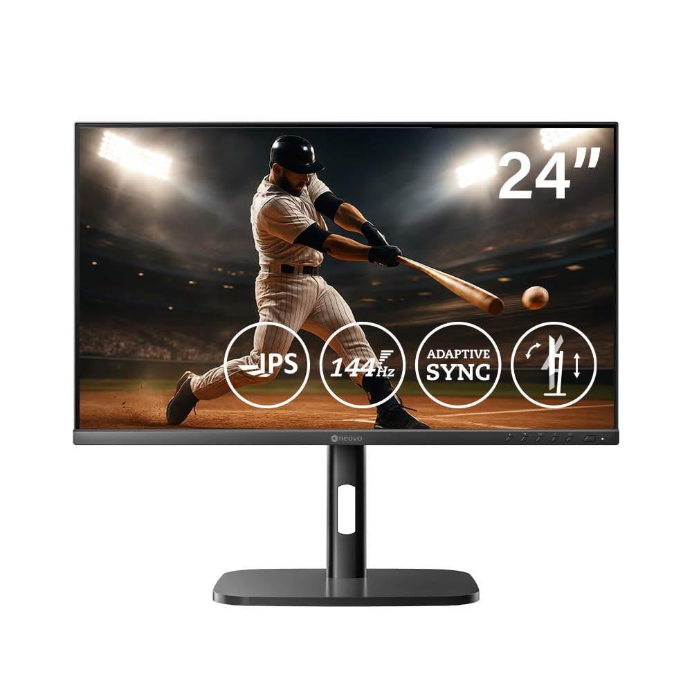 AG Neovo MH2404 24 Inch Height Adjustable 144Hz Full HD Monitor with Ergonomic Stand, Tilt, Swivel, Pivot, HDMI, DisplayPort, Ad