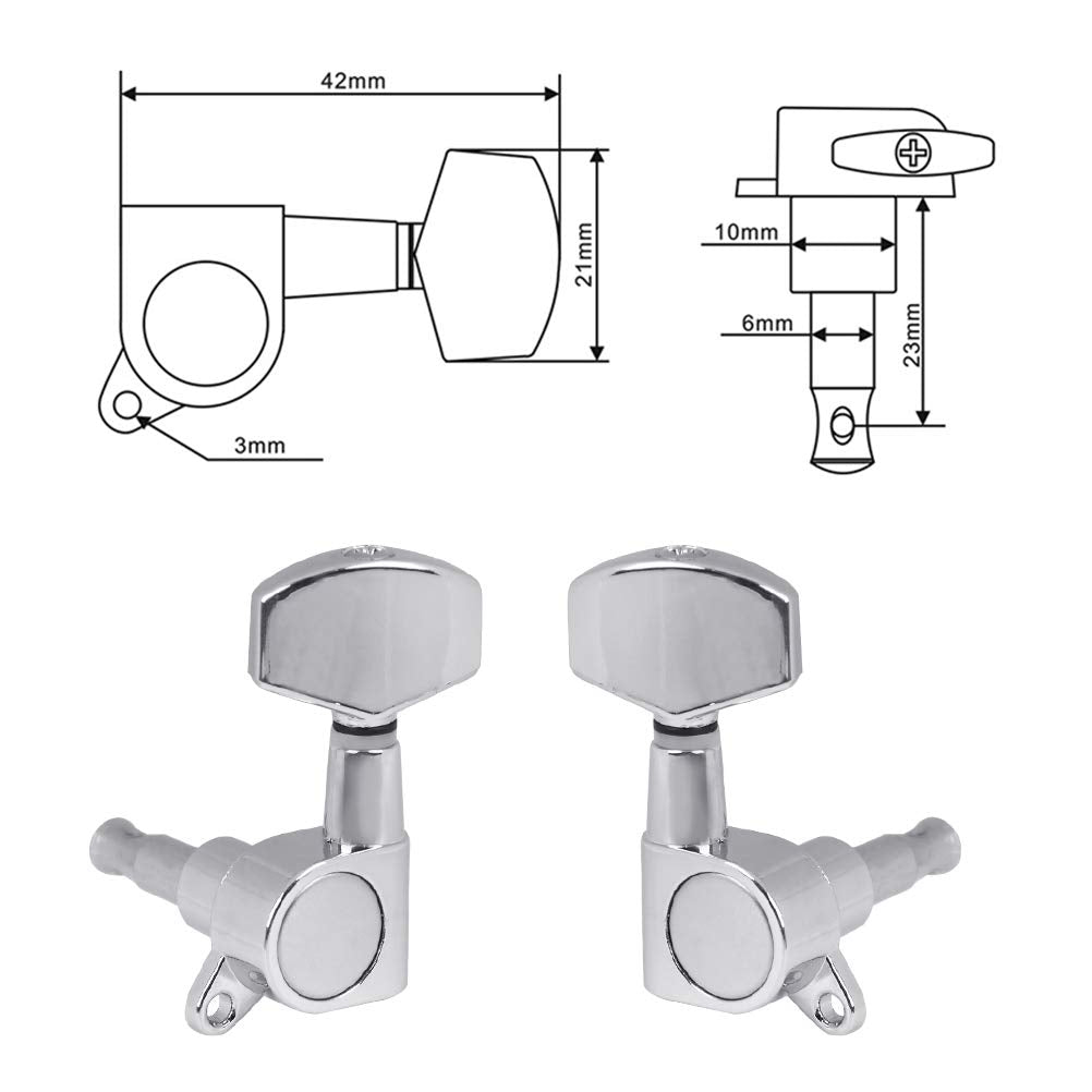 Timesetl 6 Pieces Guitar Machine Heads Knobs Guitar String Tuning Pegs Machine Head Tuners For Electric Or Acoustic Guitar (3 Le