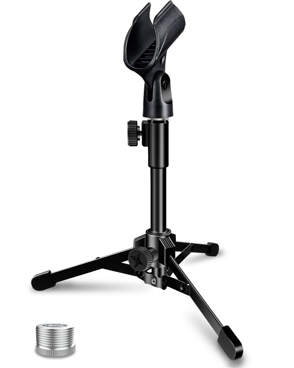 Mictop Desktop Mic Stand Portable Foldable Tripod with Mic Clip Holder and 5/8 Male to 3/8 Female Screw Adjustable Microphone St