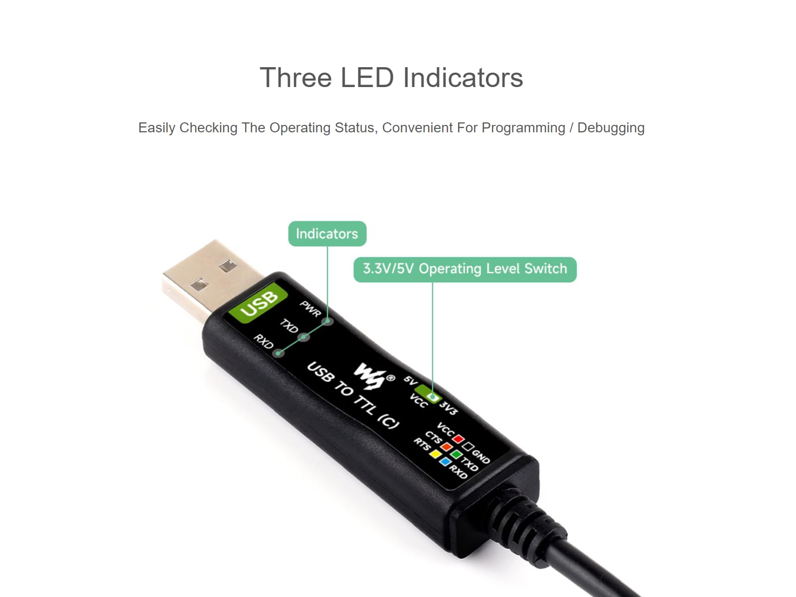Waveshare Industrial Usb To Ttl 6Pin Serial Adapter Cable, Usb To Ttl (C) Converter Onboard Ft232Rnl Chip,Compatible With Win11/