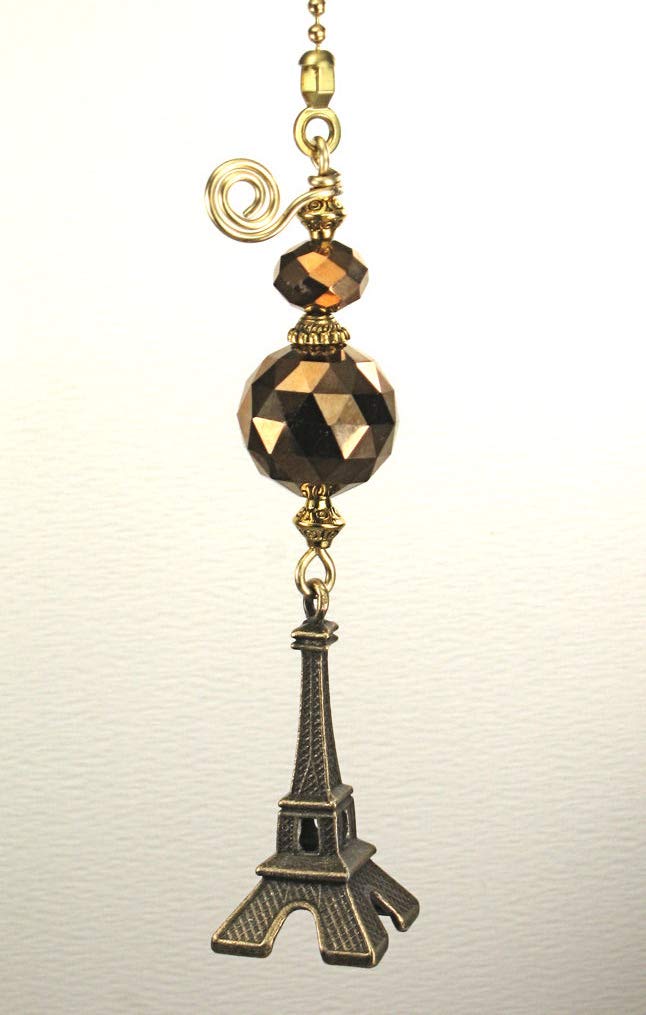 Antiqued Brass Eiffel Tower With Bronze Glass Ceiling Fan Pull