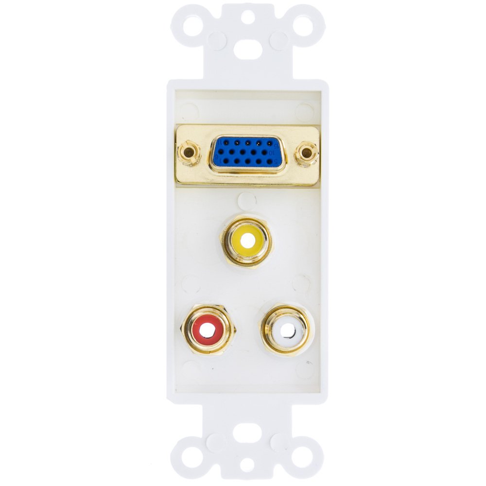 Decora Wall Plate Insert, White, 1 Vga Coupler And 3 Rca Couplers (Red/White/Yellow), Hd15 Female And Rca Female