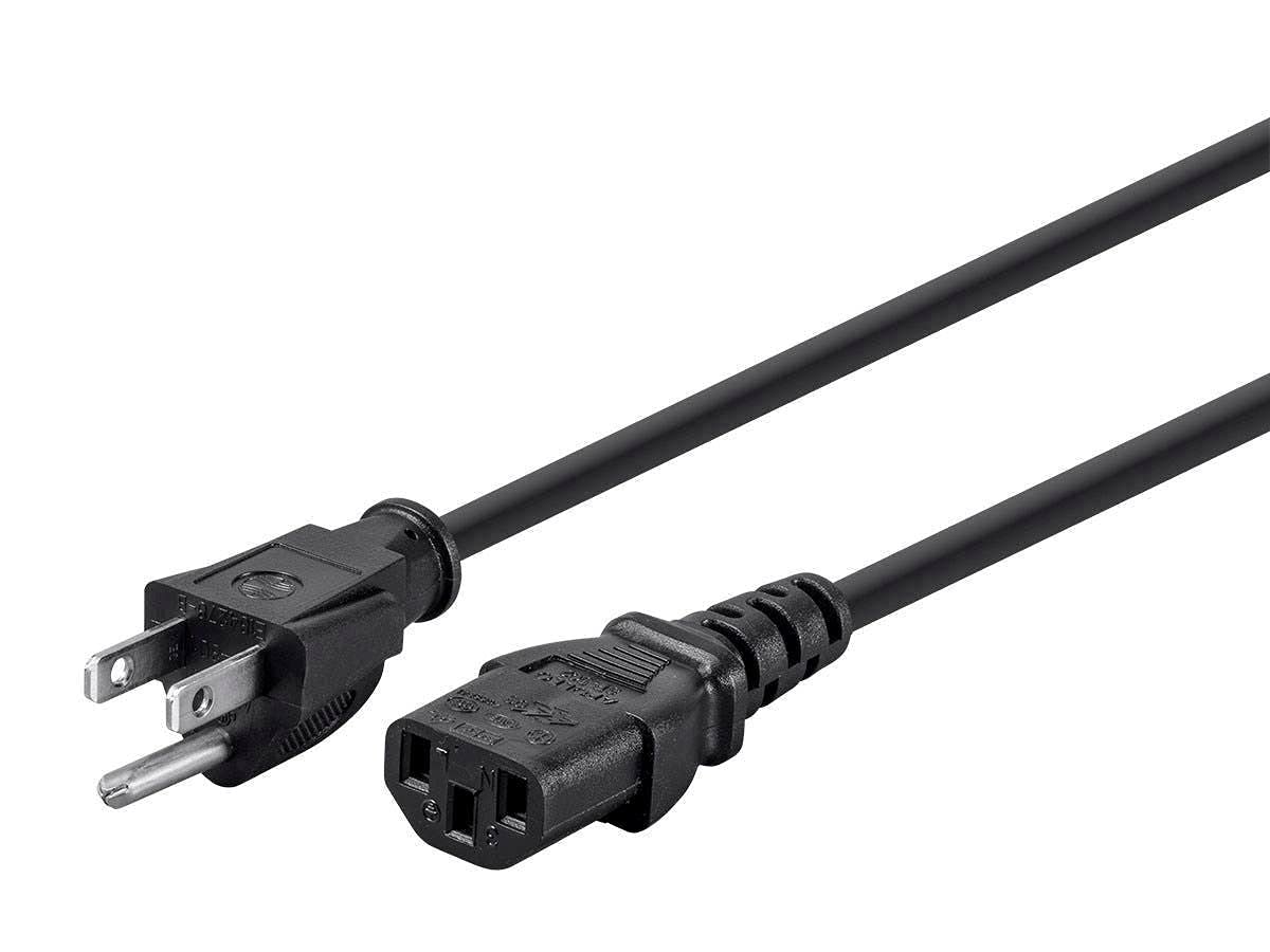 Monoprice Power Cord   Nema 5 15P To Iec 60320 C13, 18Awg, 10A/1250W, 125V, 3 Prong, 3Ft, Black, 6 Pack