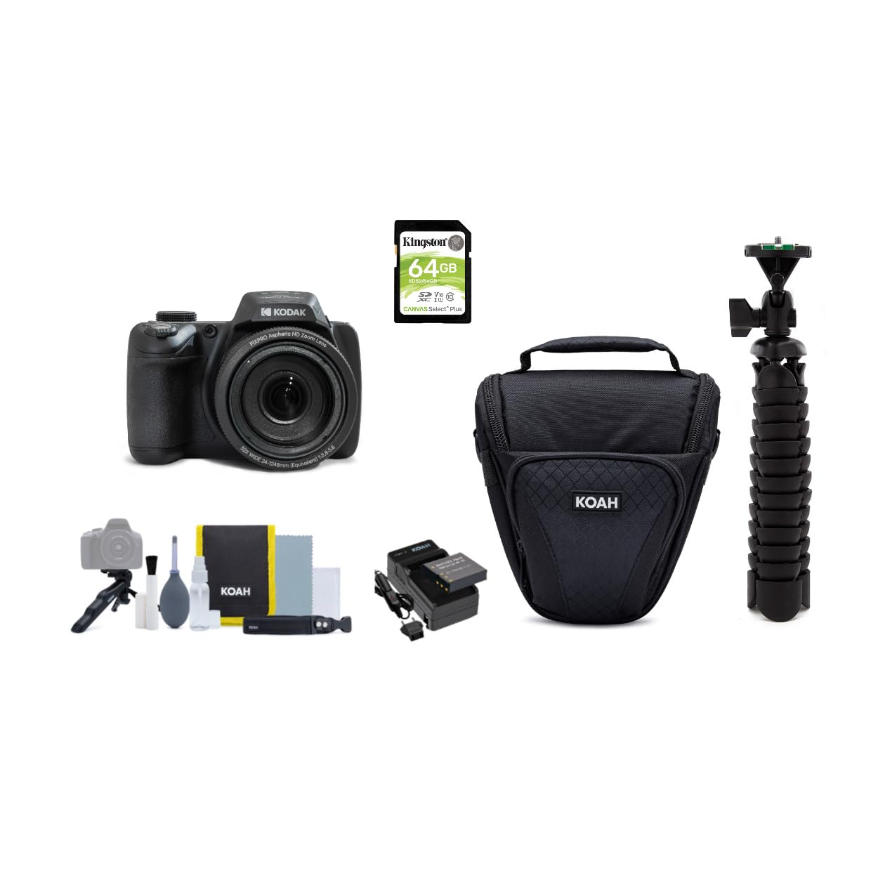 Kodak Pixpro Az528 16Mp Astro Zoom Digital Camera With 52X Zoom Bundle And 3 Inch Lcd Display (Black) With 64Gb Memory Card, Rec