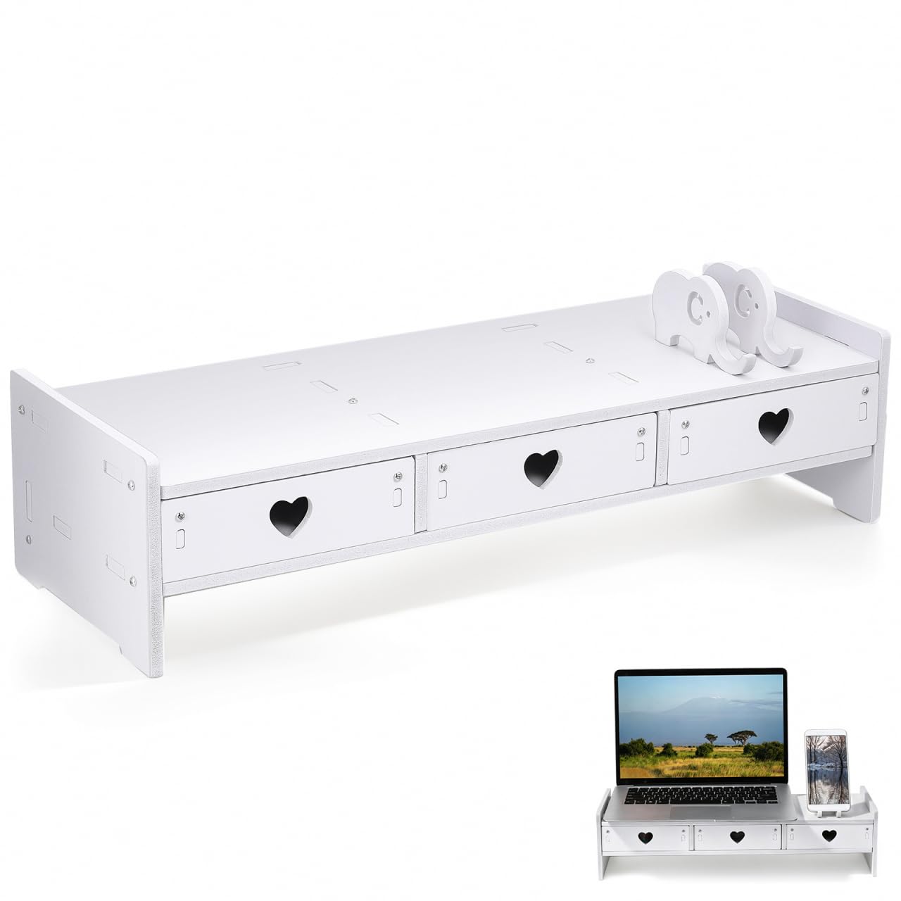 DIYEAH Computer Monitor Riser with Drawer Keyboard Storage Rack for Desk Organization Desk Shelf Organizer for Laptop 19.29 X 7.