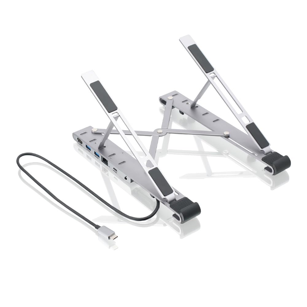 IOGEAR Dock Pro 6-in-1 4K Dock Stand, Foldable Laptop Stand with Docking Station, HDMI 4K30hz (3440x1440 60Hz), 2X USB-A, USB-C 