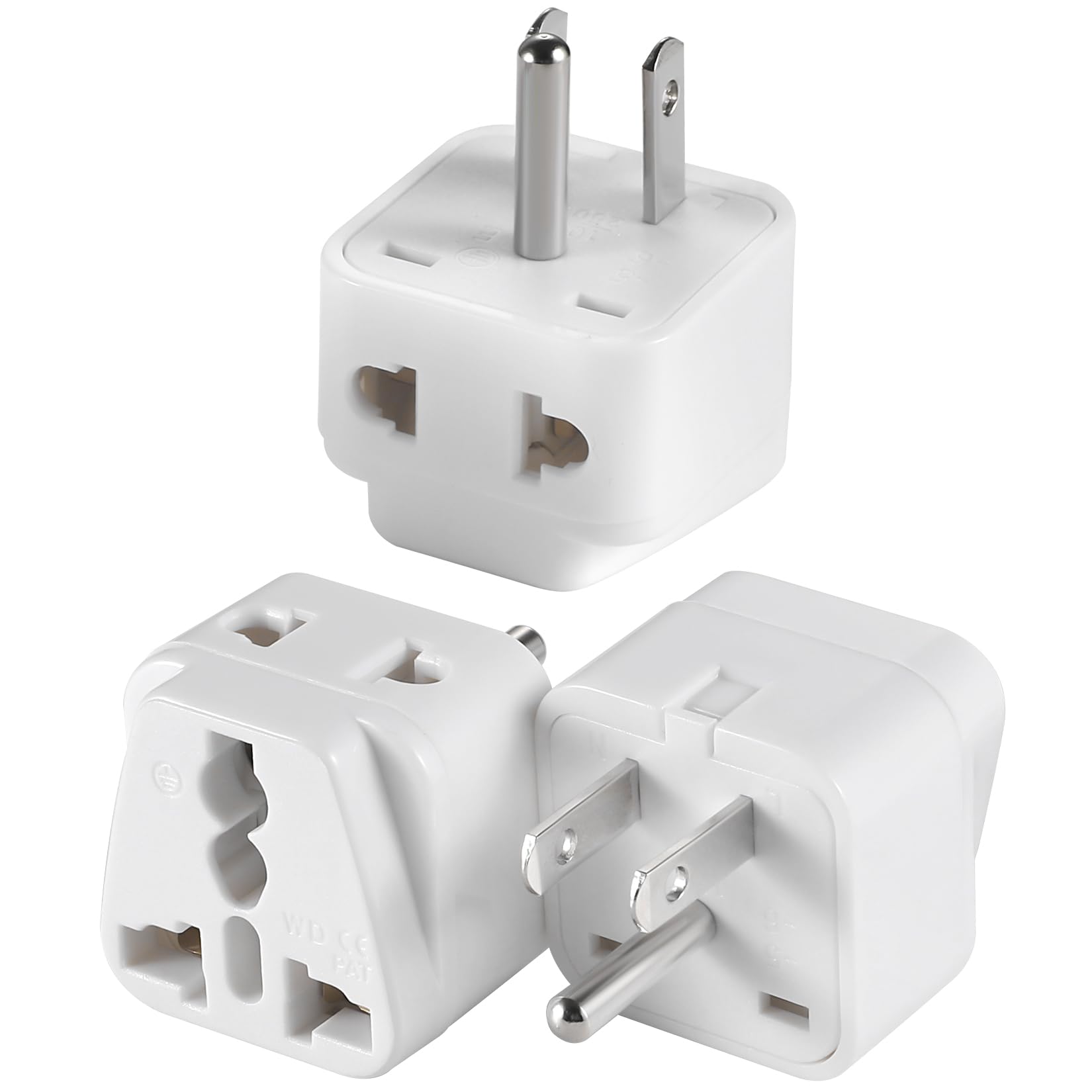 3 Pack Us Travel Plug Adapter, Eu/Uk/Au/In/Cn/Jp/Asia/Italy/Brazil To Usa (Type B), 3 Prong Grounded Usa Wall Plug Wall Outlet P