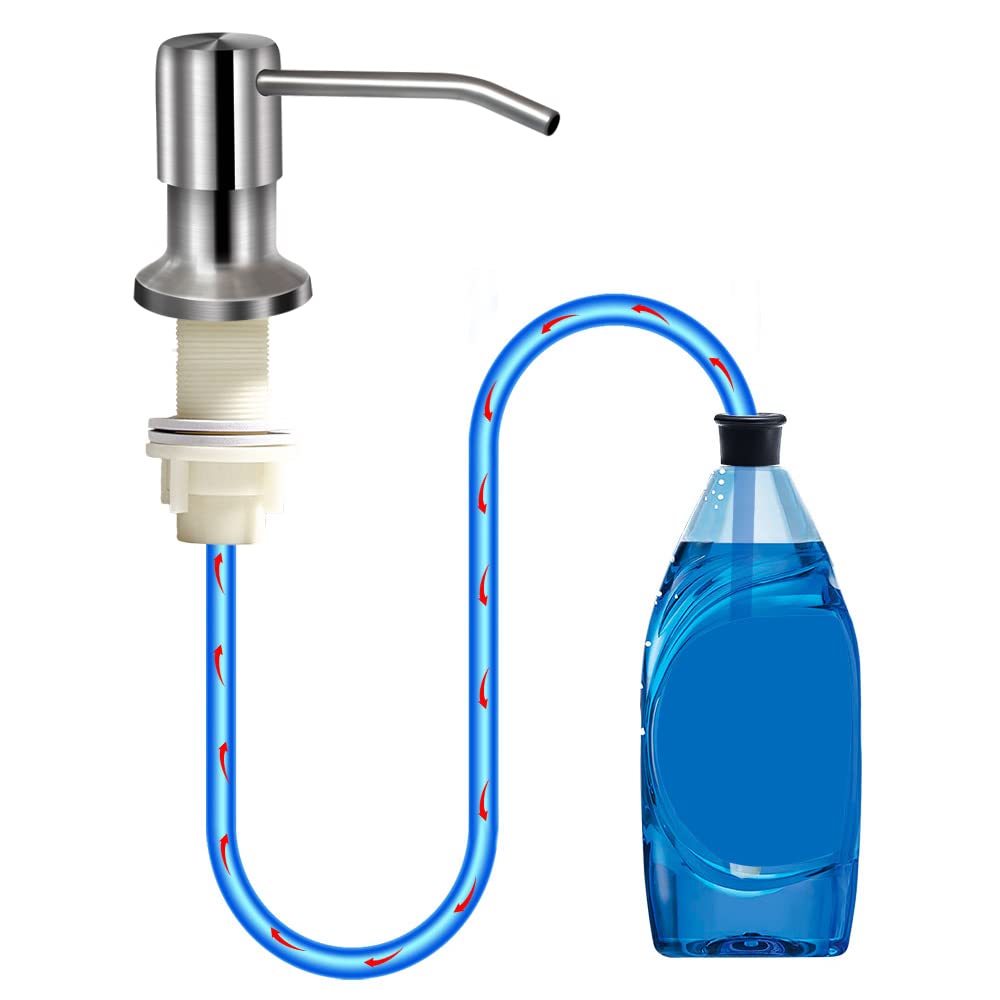 Soap Dispenser For Kitchen Sink, Brushed Nickel Countertop Soap Dispenser Pump, 47 Silicone Extension Tube Connect To The Soap B