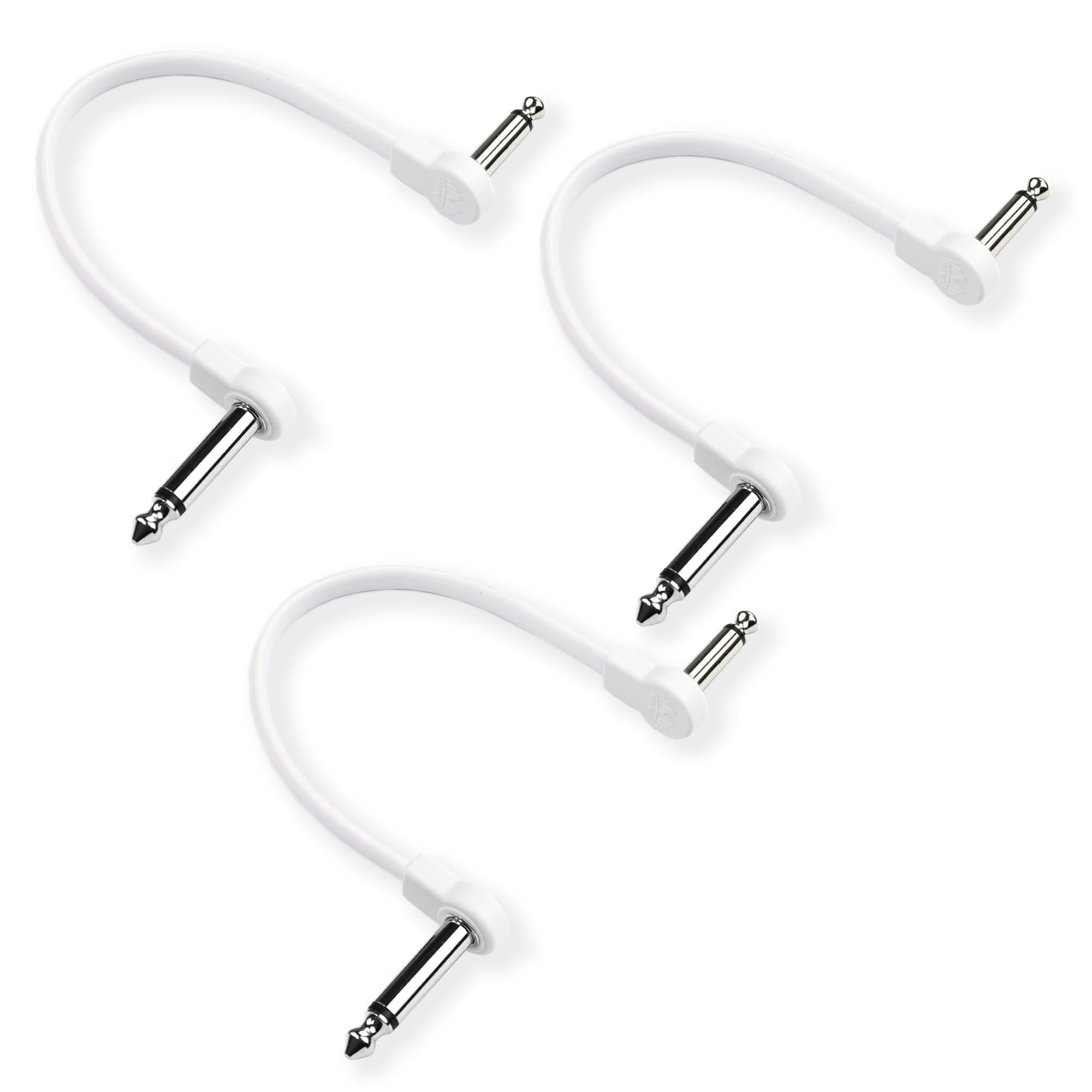 M MAKA Flat Low Profile Guitar Patch Cable 6 inch for Effects Pedals, 1/4 inch Right-Angle, All White, 3-Pack