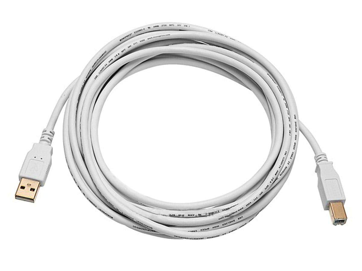 Monoprice Usb Type A To Usb Type B 2.0 Cable   Gold Plated, 28/24Awg, 15 Feet, White