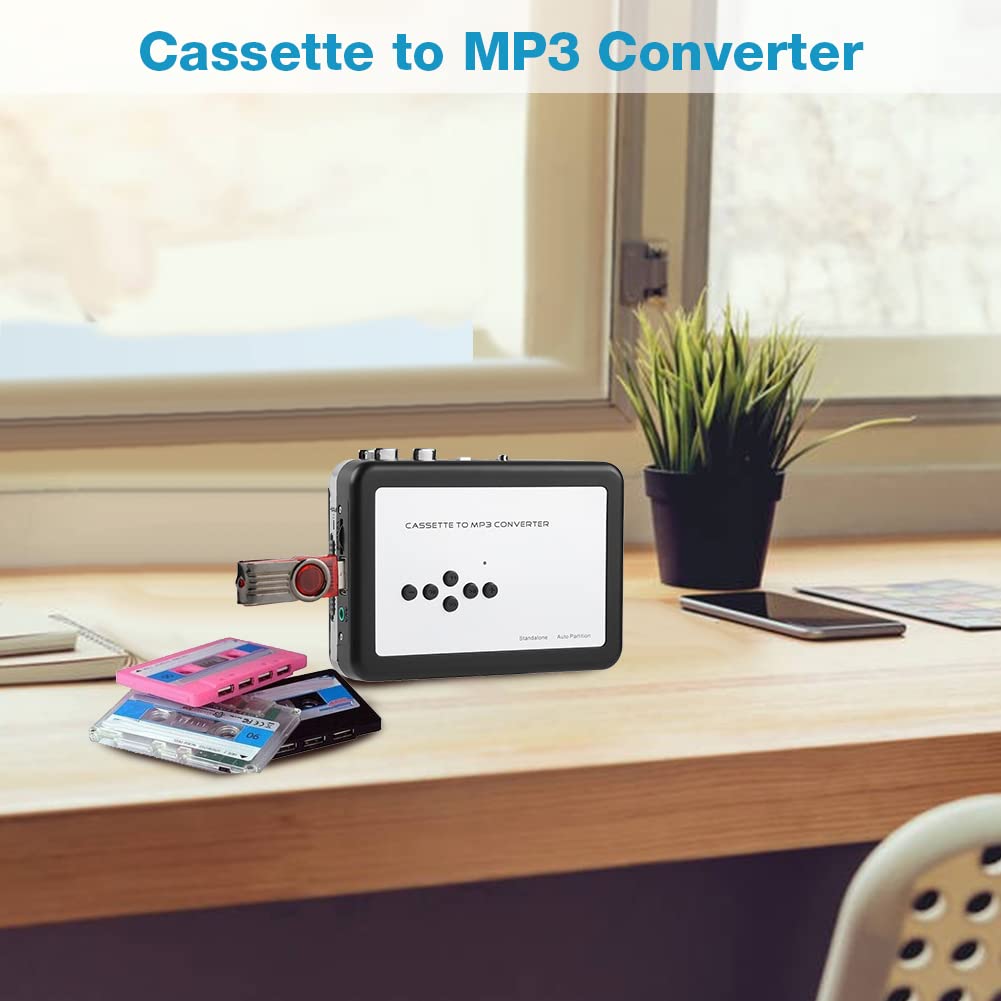 Wendry Cassette Mp3 Converter, Portable Cassette Tape To Mp3 Converter Usb Flash Drive Capture Audio Music Player Suitable For W