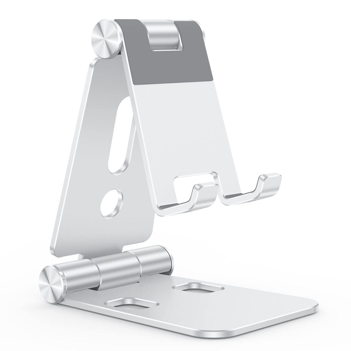 Omoton Foldable Cell Phone Stand, C4 Portable Aluminum Phone Holder, Adjustable Phone Dock Cradle Compatible With Iphone 16/15/14/13 Pro Max, Samsung Galaxy, Small Tablets, All Smart Phones, Silver