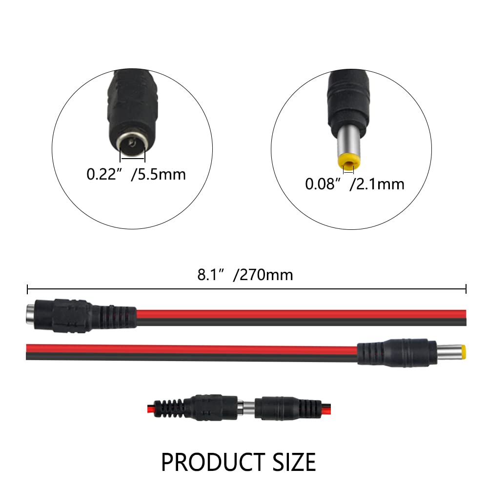 Wmycongcong 20Pcs Dc Power Pigtail Adapter Male & Female For Cctv Dvr Camera Lead Plug Pigtail Cable And 10Pcs Dc Power Jack Soc