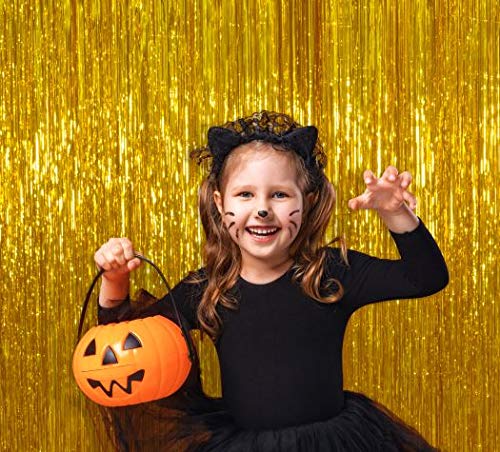 Golden Metallic Fringe Tinsel Curtains Foil Shiny Gold 2 Pack Photo Booth Props 3 Ft X 8 Ft New Years Eve Photo Backdrop Christm