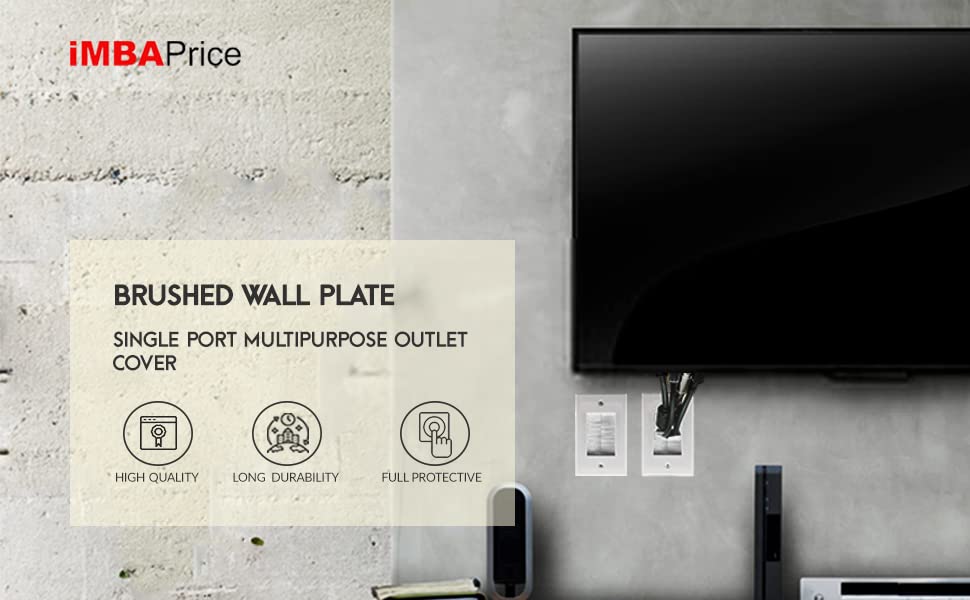 Imbaprice 1 Gang Brushed Wall Plate   Decora Style Cable Pass Through Insert For Wires Wall Socket Plug Port/Hdtv/Hdmi/Home Thea