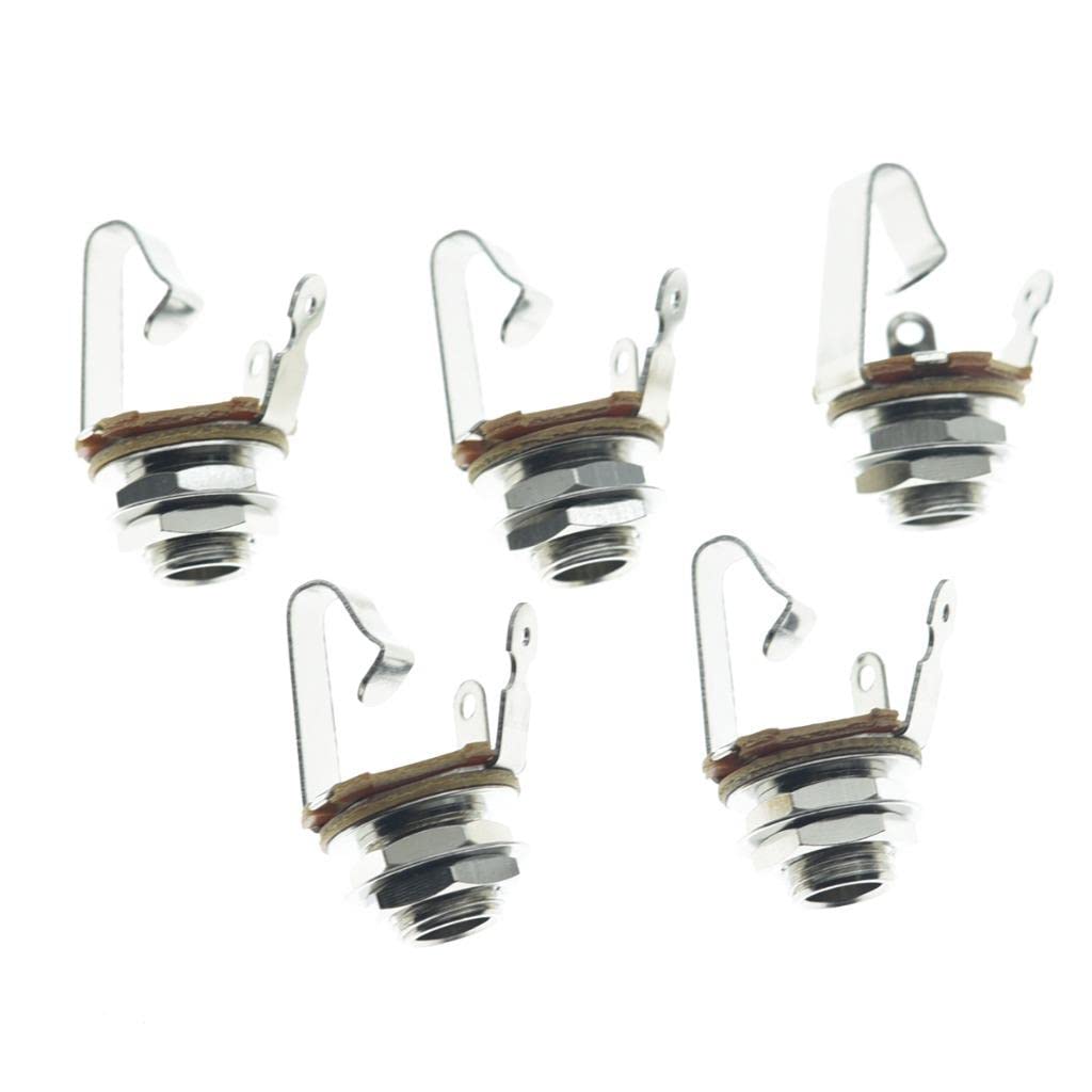 KAISH Nickel Premium 5pcs Brass Material Metric Thread Audio 1/4 Female Guitar/Bass Output/Input Jack 6.35mm TS Mono Panel Mount