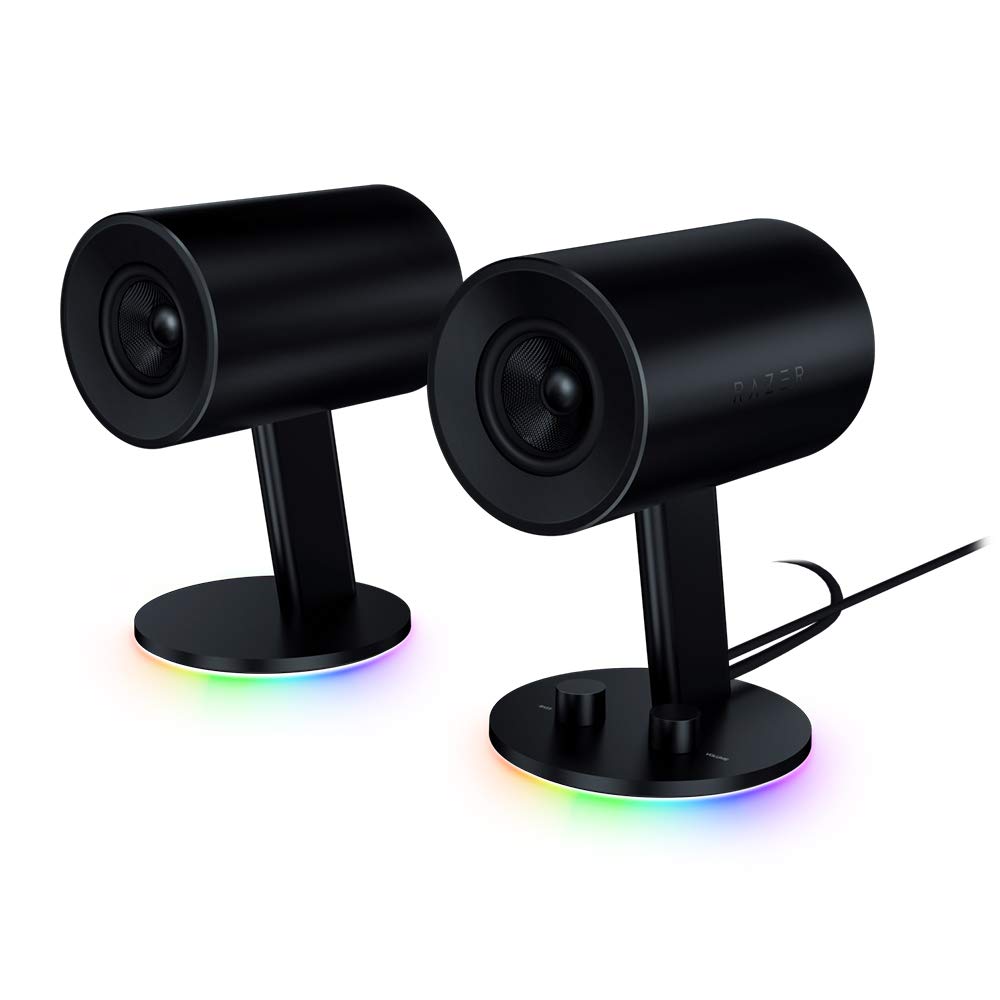 Razer Nommo Chroma: Custom Woven 3'' Glass Fiber Drivers   Rear Facing Bass Ports   Bass Knob W/Automatic Gain Control Chroma En