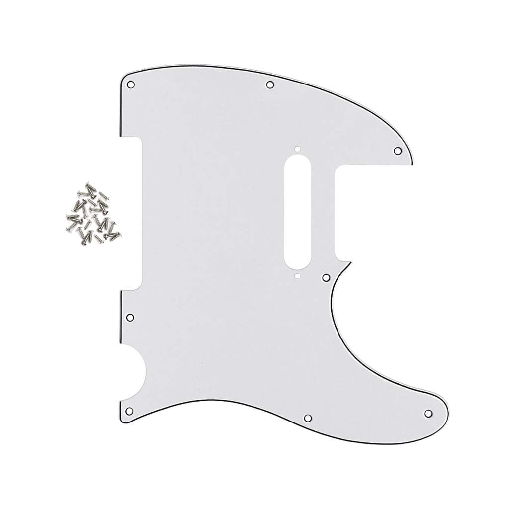 Fleor 8 Hole Tl Pickguard Scratch Plate With Pickguard Screws Set Fit Usa/Mx Standard Tl Style Pickguard Replacement, 3Ply White