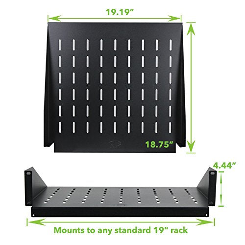 Navepoint 19 Inch Center Weight Relay Rack Mount Data Networking Shelf Steel 2U 38 Inch Depth Deep