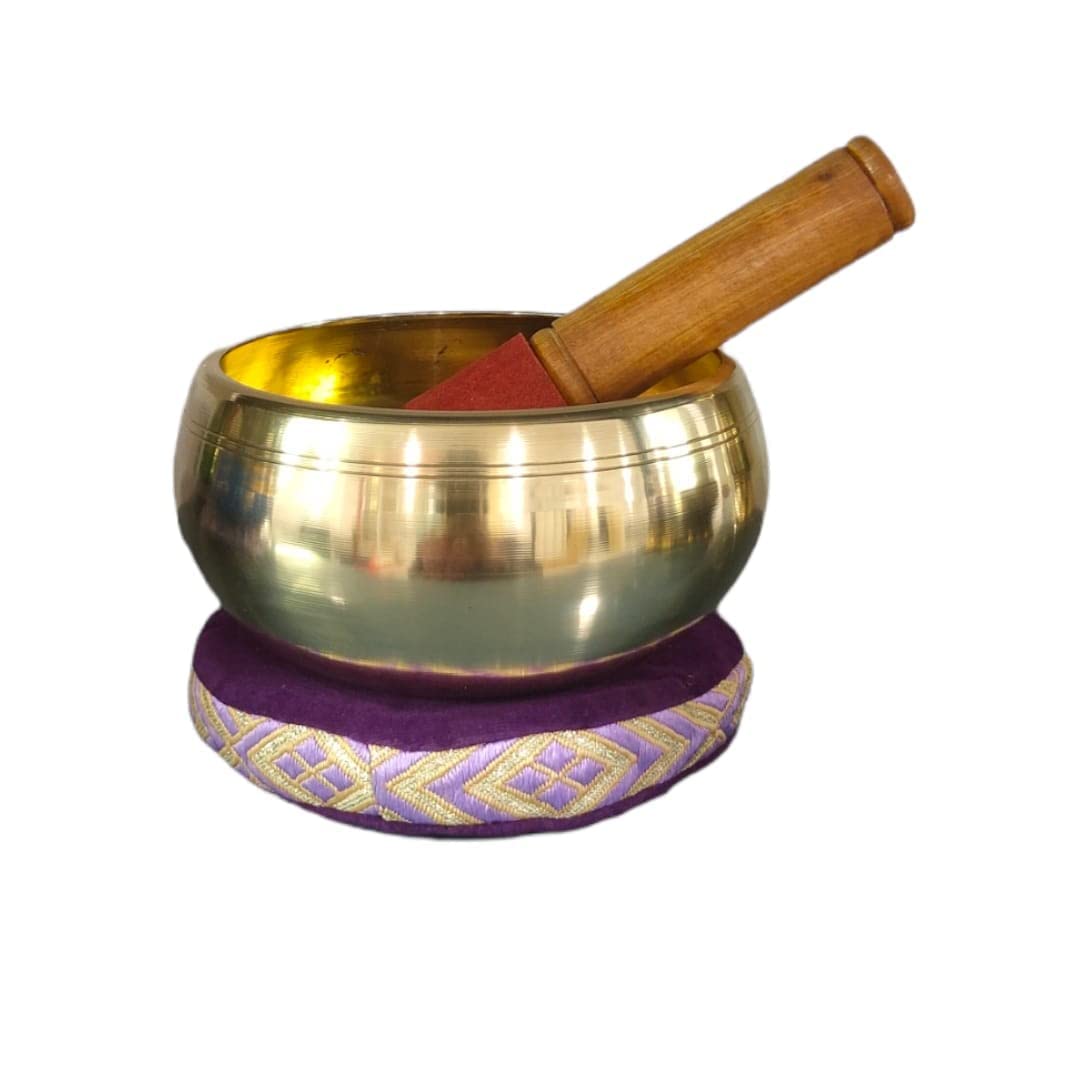 Rugdoll 3.5 Inches Handmade Brass Singing Bowl Tibetan Buddhist Prayer Instruments With Wooden Stick & Cushion For Meditation Bo