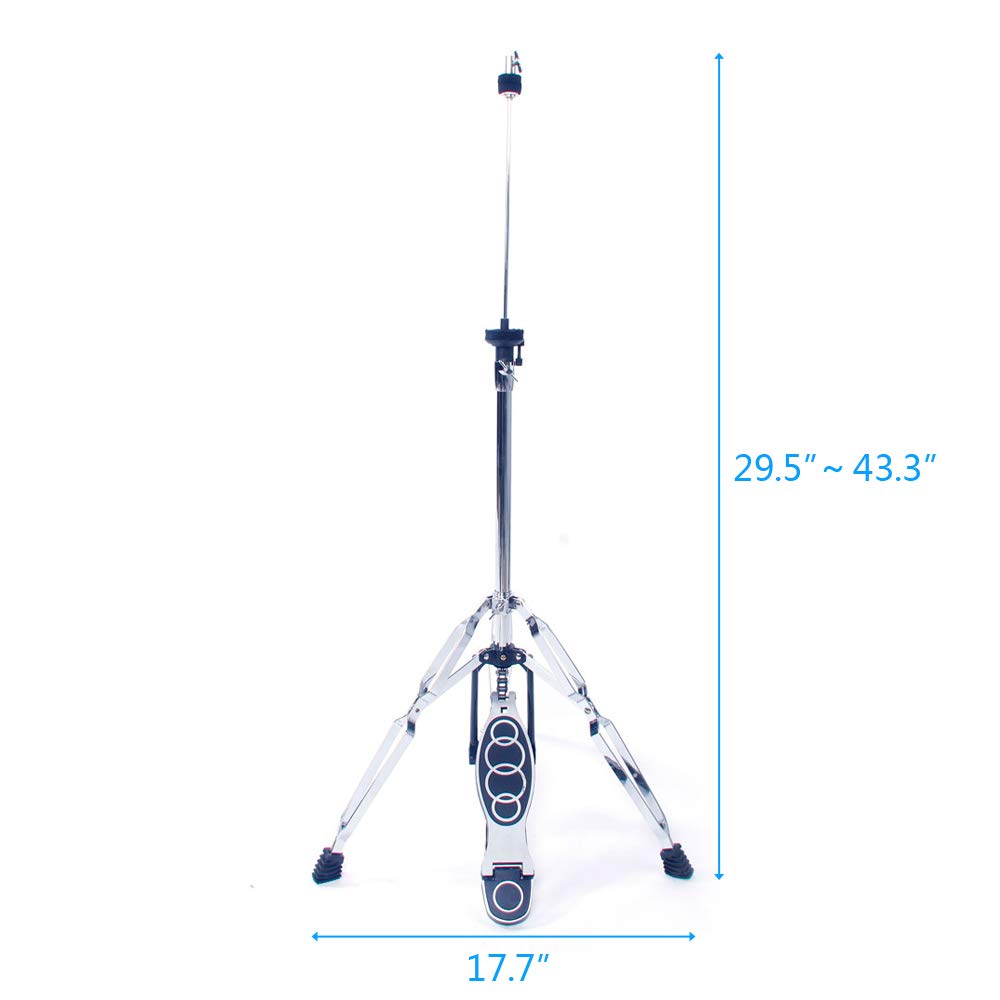 COOBL Professional Foldable Hi-Hat Stand, Alloy Steel, Silver, Control Style with Pedal, Cymbals Not Included