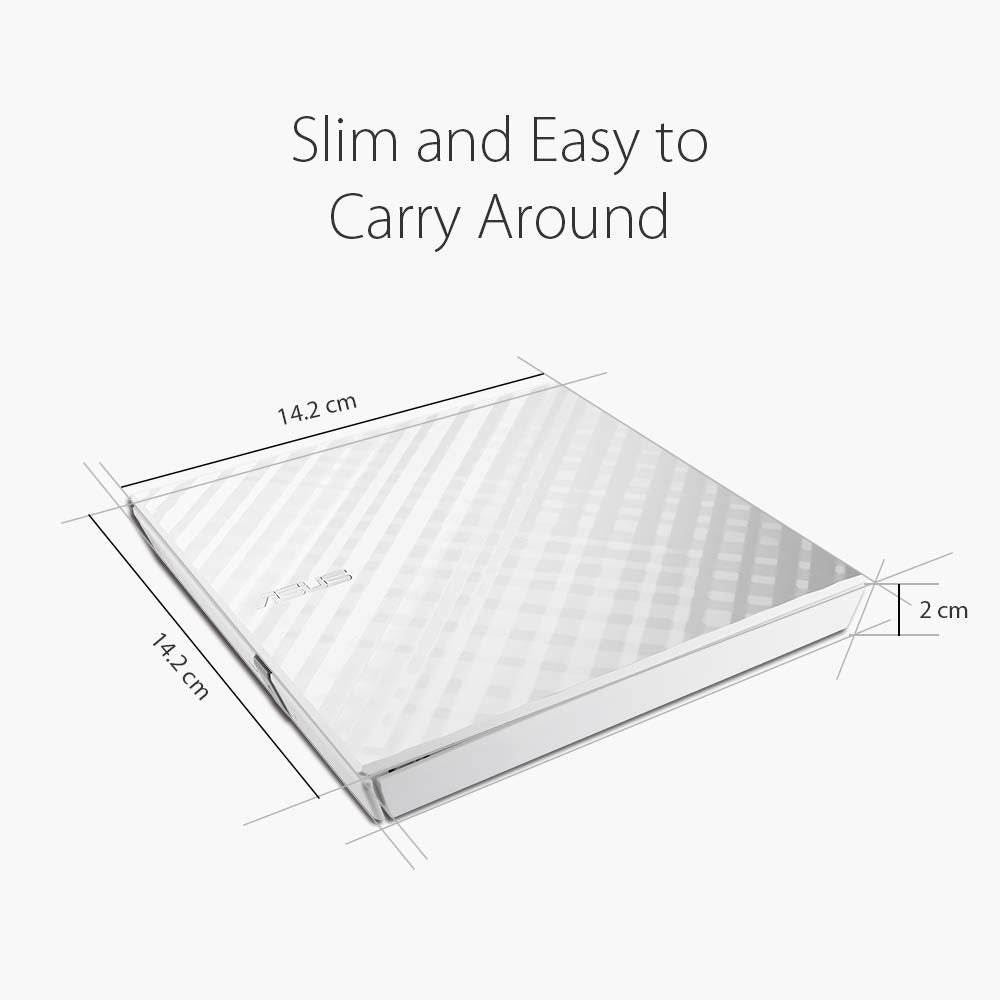 Asus Lite Portable Usb 2.0 Slim 8X Dvd/ Burner +/  Rewriter External Drive, Compatible With Both Mac & Windows, White (Sdrw 08D2
